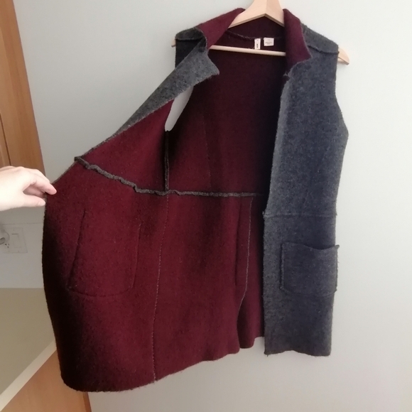 Anthropologie Moth Morris Wool Sleeveless Duster Vest Gray Maroon XS/S - Picture 6 of 17